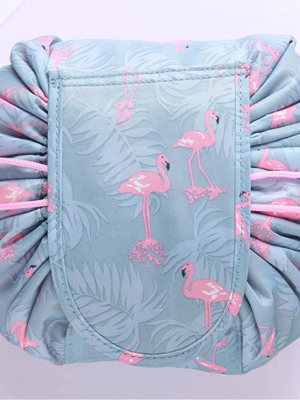 NWOT Bowlift Magical Cosmetic Bag! Flamingo Print Foldable Bag in Blue!